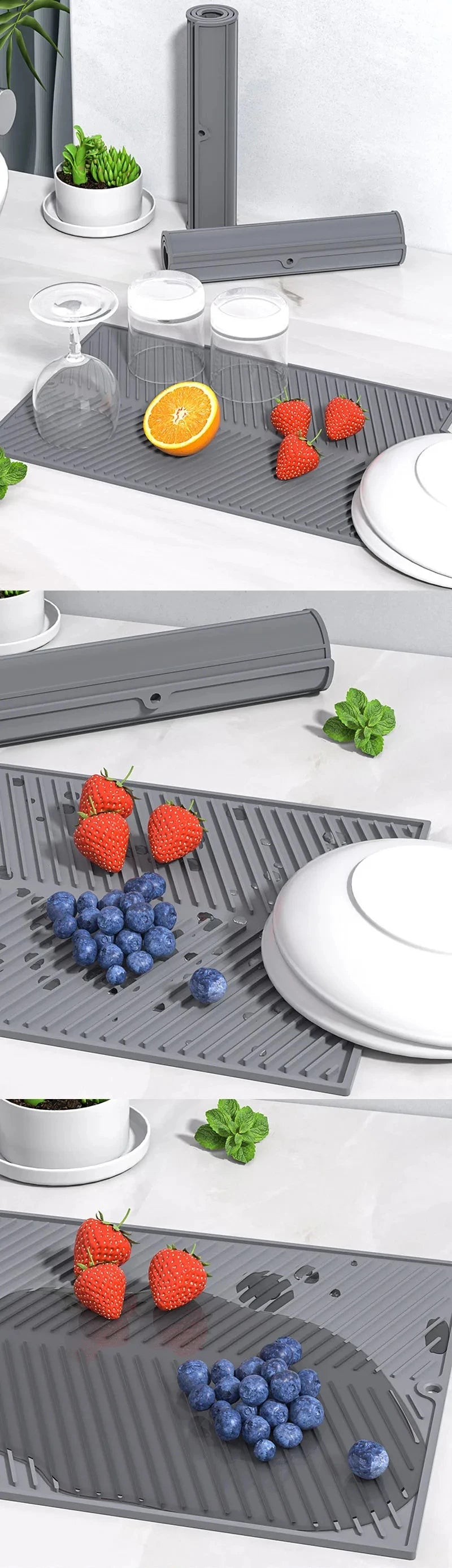 S/M/LSilicone Draining Board Mat Drying Pad Folding Heat  Machine Mat with Raised Edges Countertop Mats Dish for Kitchen Pot Cup