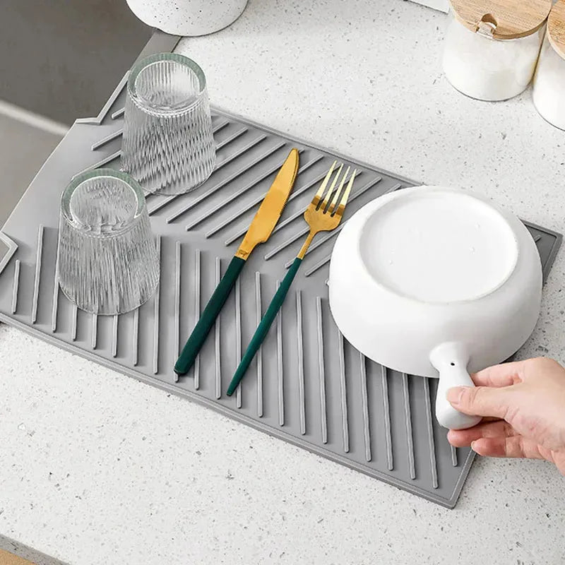 S/M/LSilicone Draining Board Mat Drying Pad Folding Heat  Machine Mat with Raised Edges Countertop Mats Dish for Kitchen Pot Cup