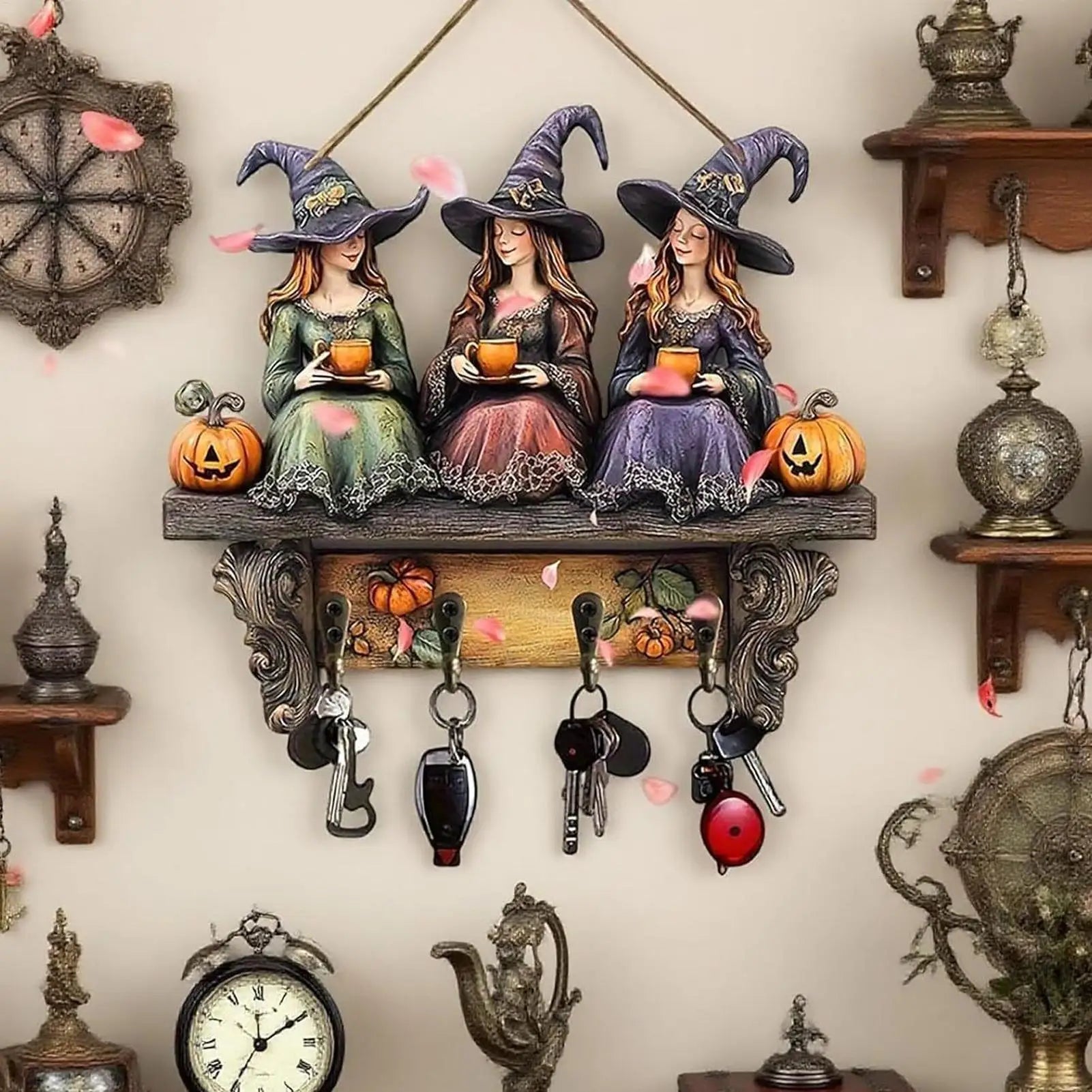 Creative Halloween witch keychain Retro Wall Mounting Keys Holder Jack Zinc Alloy Key Organizer Music Key Storage Frame