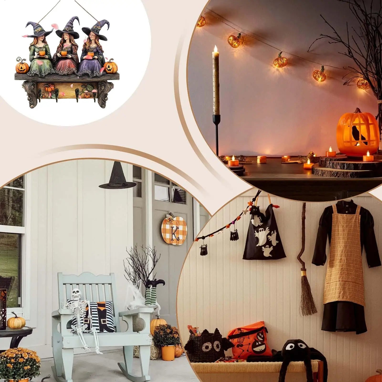 Creative Halloween witch keychain Retro Wall Mounting Keys Holder Jack Zinc Alloy Key Organizer Music Key Storage Frame
