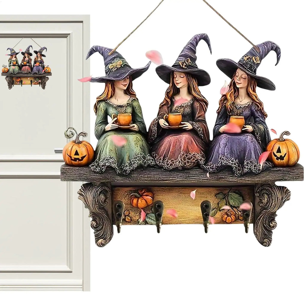 Creative Halloween witch keychain Retro Wall Mounting Keys Holder Jack Zinc Alloy Key Organizer Music Key Storage Frame