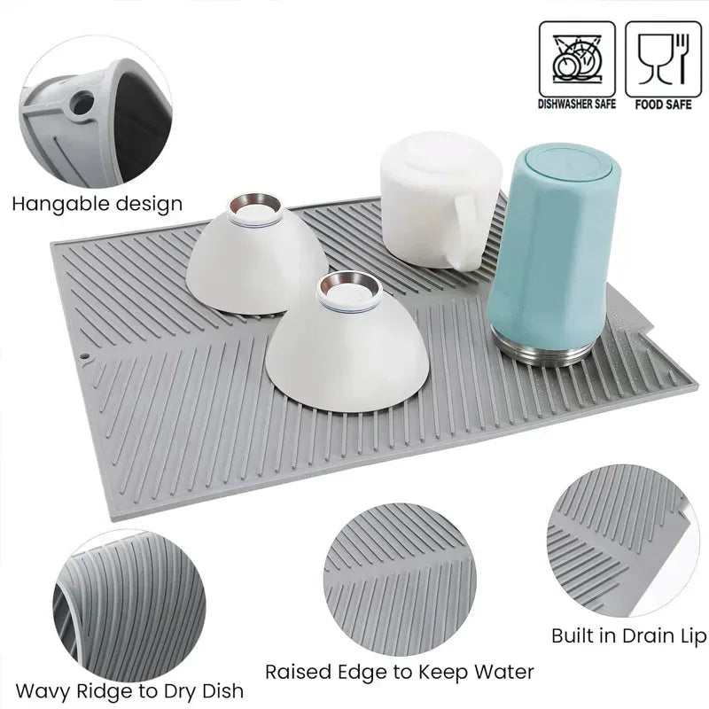 S/M/LSilicone Draining Board Mat Drying Pad Folding Heat  Machine Mat with Raised Edges Countertop Mats Dish for Kitchen Pot Cup