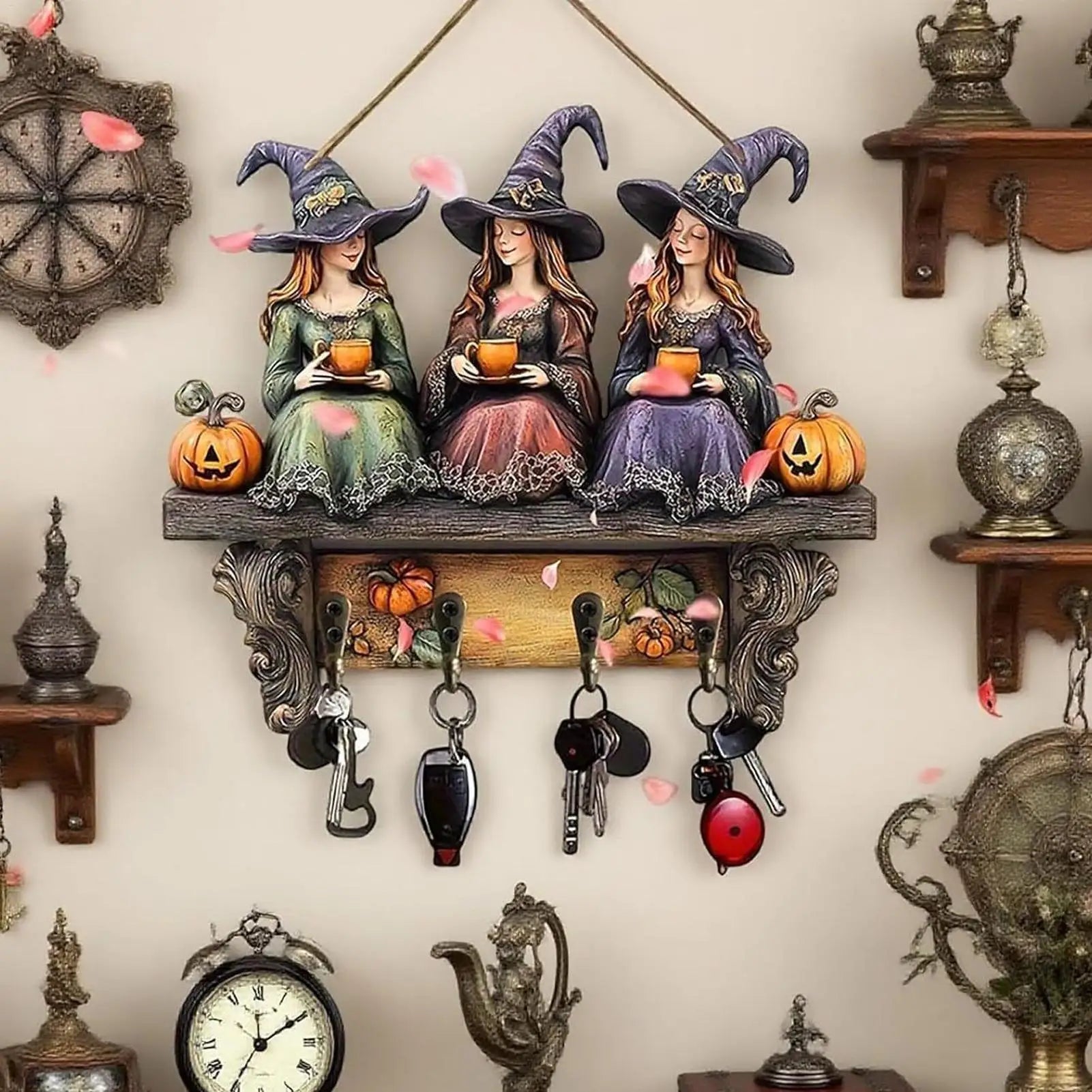 Creative Halloween witch keychain Retro Wall Mounting Keys Holder Jack Zinc Alloy Key Organizer Music Key Storage Frame