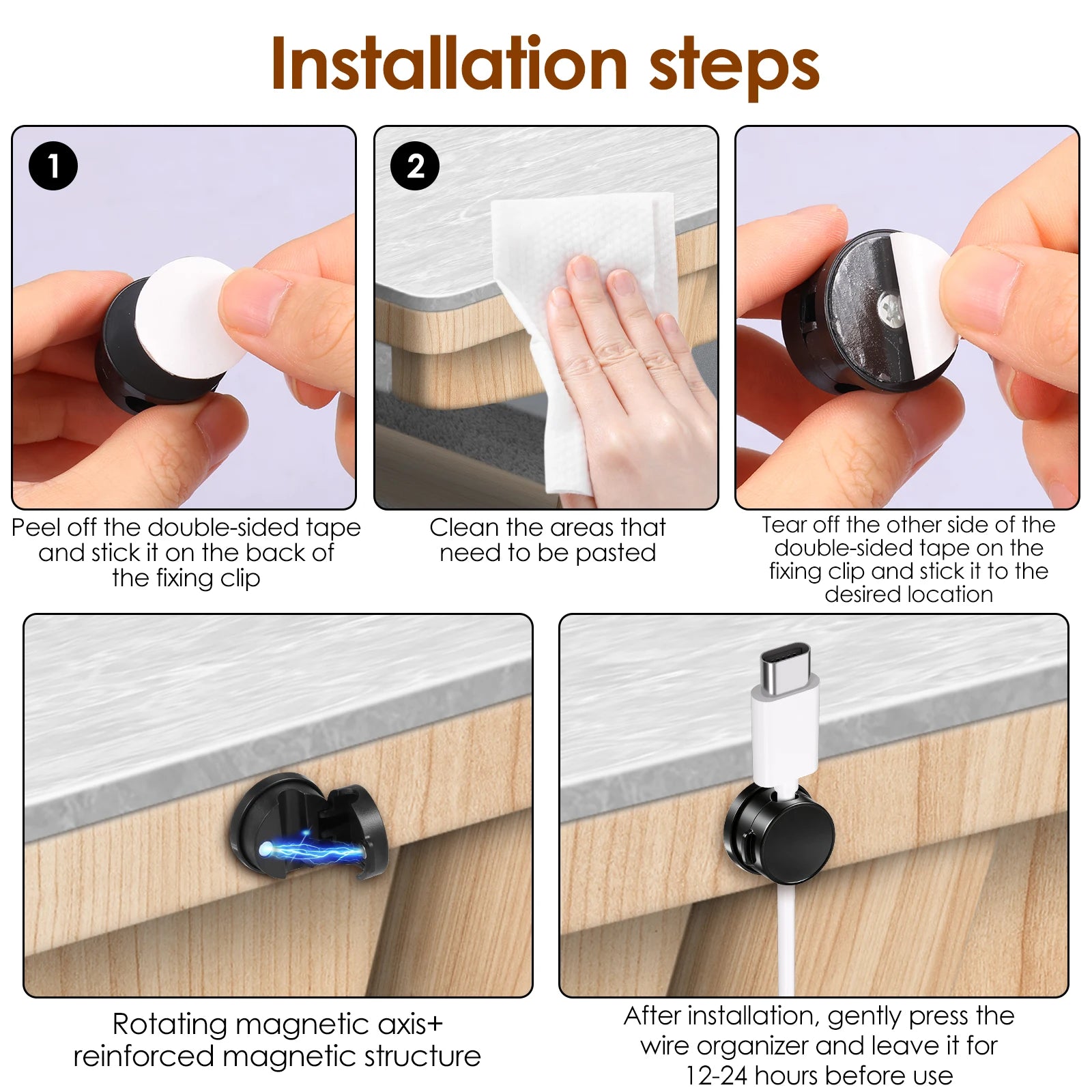 24 Pcs Magnetic Cable Clip Adhesive Wire Clip Cable Management Cord Organizer Wall-Mounted Wire Holder Keeper for Charger Wires