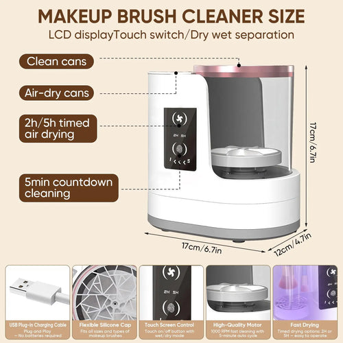 3-in-1 Electric Makeup Brush Cleaner with Dryer & Stand | Automatic USB-Powered Tool for All Brush Sizes Portable Fast-Drying