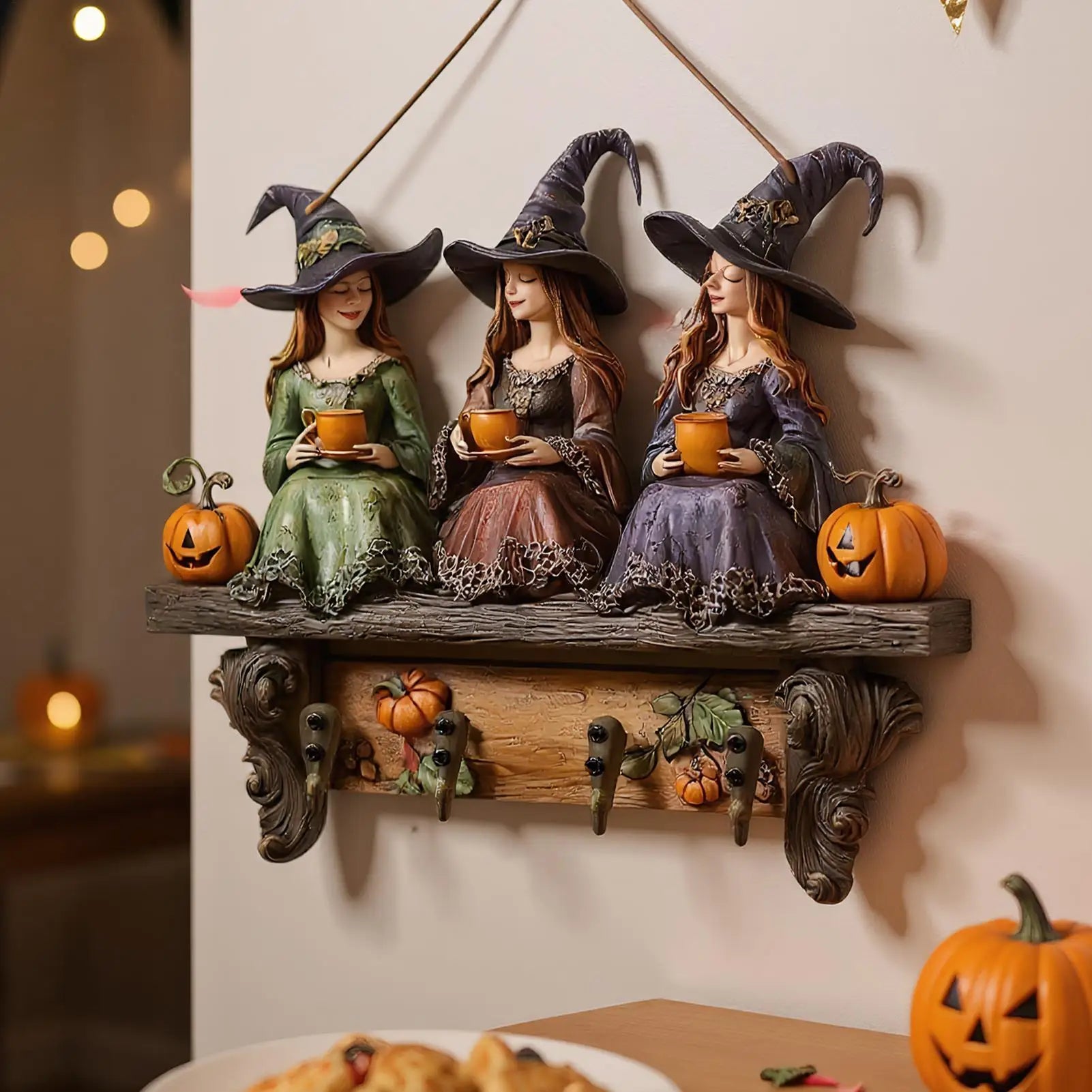Creative Halloween witch keychain Retro Wall Mounting Keys Holder Jack Zinc Alloy Key Organizer Music Key Storage Frame