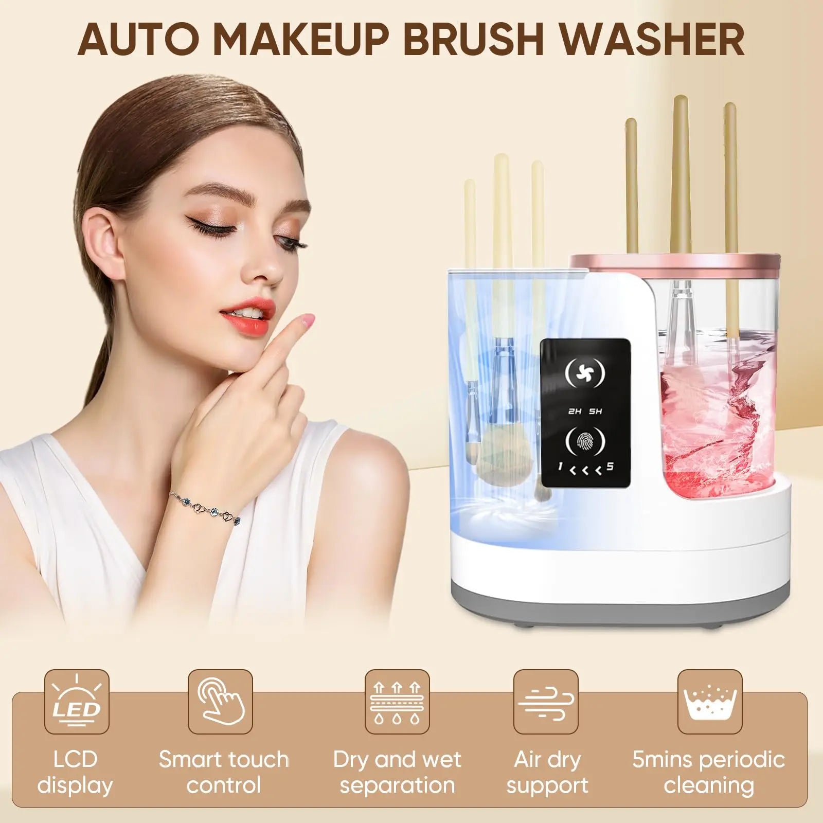3-in-1 Electric Makeup Brush Cleaner with Dryer & Stand | Automatic USB-Powered Tool for All Brush Sizes Portable Fast-Drying