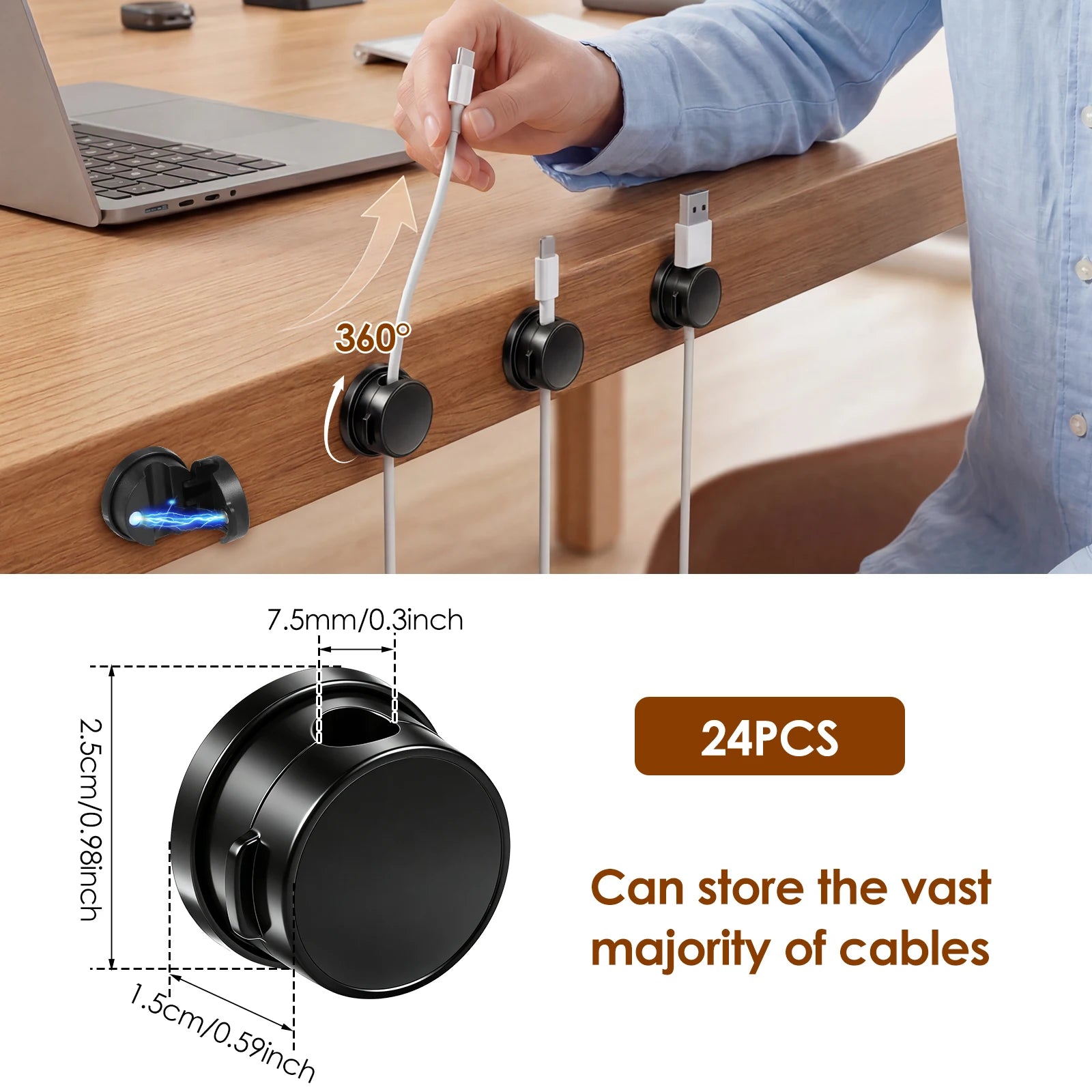 24 Pcs Magnetic Cable Clip Adhesive Wire Clip Cable Management Cord Organizer Wall-Mounted Wire Holder Keeper for Charger Wires