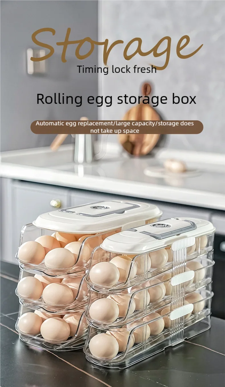 Multi layer combination automatic rolling egg box, refrigerator storage box dedicated side door egg tray,  refrigerator egg rack