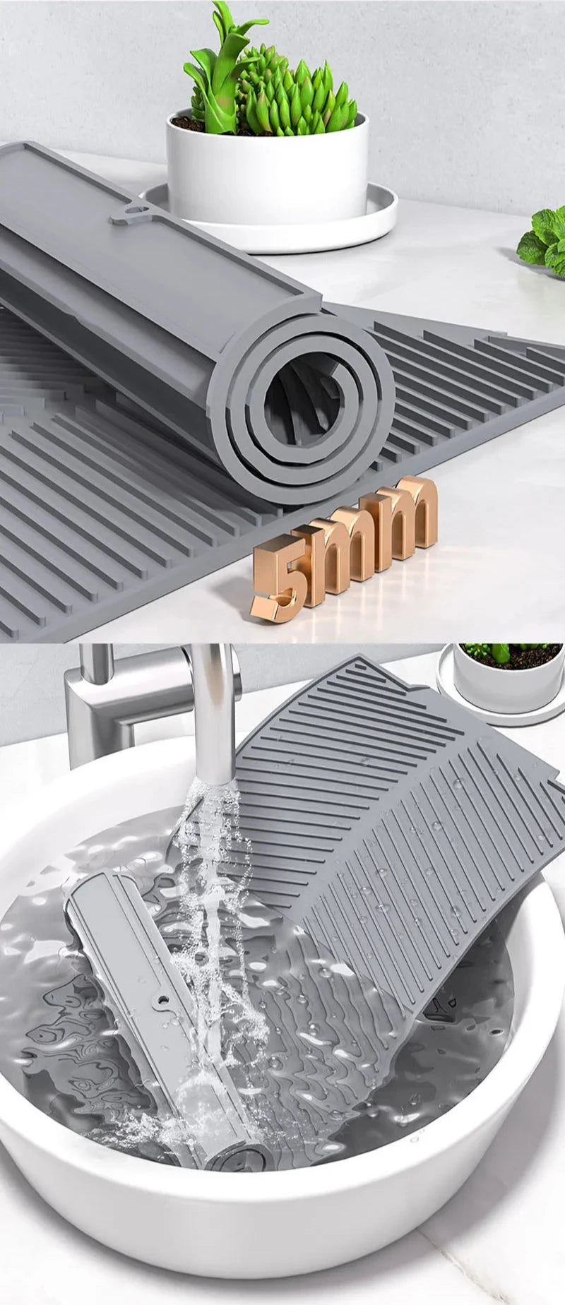 S/M/LSilicone Draining Board Mat Drying Pad Folding Heat  Machine Mat with Raised Edges Countertop Mats Dish for Kitchen Pot Cup
